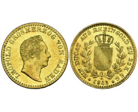Baden, Karl Leopold Friedrich, Rheingold ducat, 1843, 3.67g (Wielandt 913; KM 215) hairlines, good extremely fine