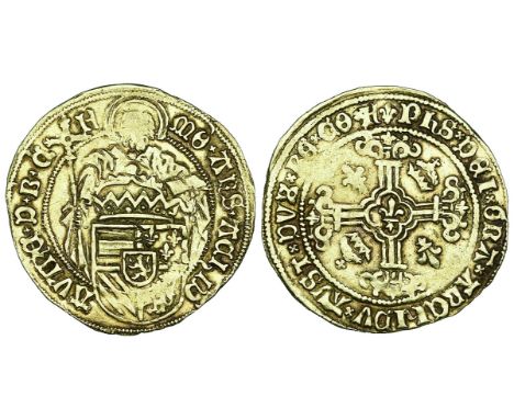 Keizer Karel (1506-1555), First Coinage, mule St Filippus goudgulden, undated (1506-13), St Philip, nimbate, standing facing,