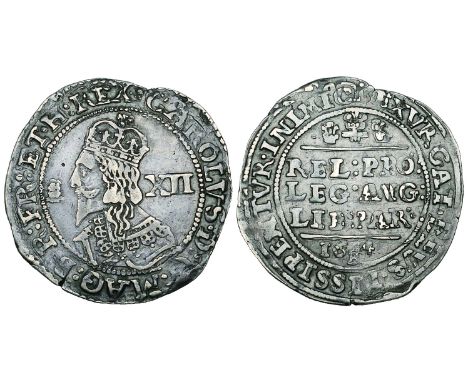 Charles I, Bristol mint (1643-5), shilling, 1644, m.m. cross of five pellets/none, rev. Declaration, plume and plumelet eithe
