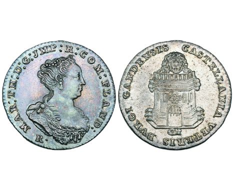 Maria Theresia (1740-1780), Ghent, silver jetons (2), both by J. Roettiers, varieties with younger bust right wearing earring