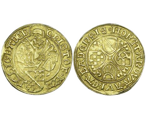 Baden, Christoph I (1475-1527), goldgulden, undated, St Peter with key and book, rev., floriated saltire cross with four shie