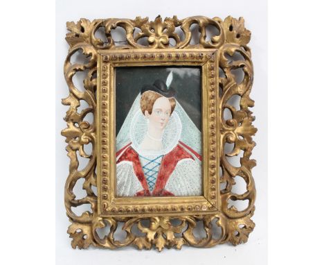 AFTER HILLIARD; a rectangular portrait miniature, 'Mary of Lorraine', spuriously signed, 13.5 x 9cm, in well carved Florentin