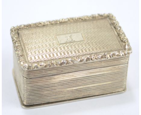 NATHANIEL MILLS; an early to mid-19th century hallmarked silver snuff box with engine turned decorated hinged base and lid ce