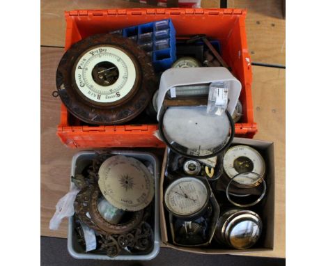 A quantity of barometer parts including dials, frames, thermometers, also a quantity of hands and various other related parts