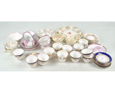 Six Royal Worcester 'Regency' pattern tea cups and saucers, Paragon 'Country Lane' examples and further 19th century teaware.