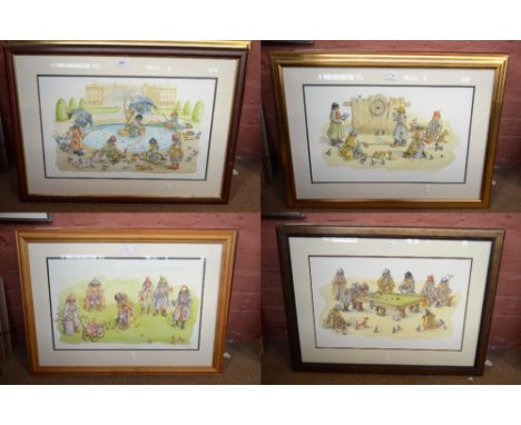 ALBIN TROWSKI; a signed limited edition coloured print, 801/850, approx 32 x 51.5cm, and three others after the same artist, 