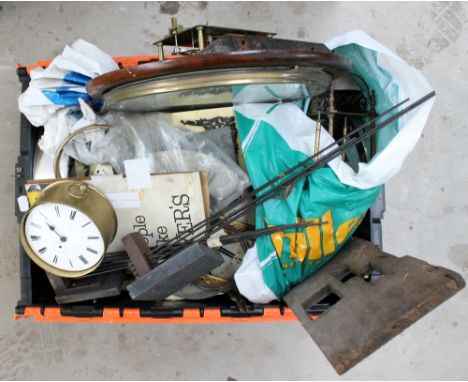 A quantity of clocks and clock parts (for restoration), including a lantern clock, anniversary clock, small wall clock, trave