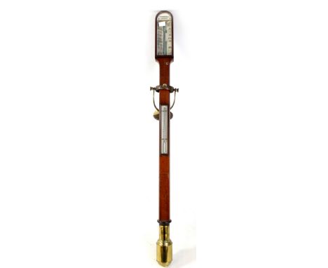 A 19th century mahogany marine stick barometer inscribed 'Whitehall Newport', with brass gimballed support, thermometer to th