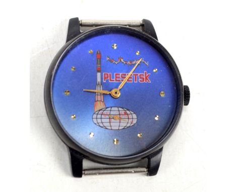 A mid to late 20th century Russian gentleman's mechanical wristwatch, the blue dial with gilt metal numerals and subsidiary s