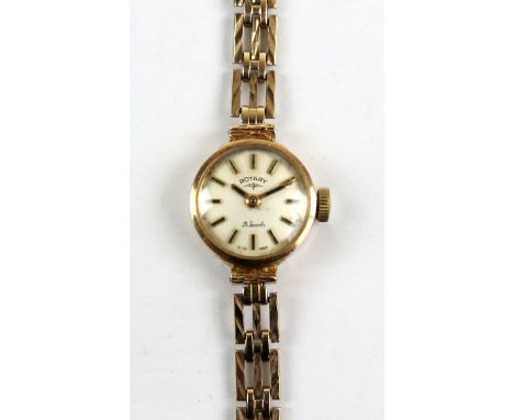 ROTARY; a 9ct gold manual wind lady's wristwatch, the circular dial set with baton numerals, diameter 1.7cm excluding winding