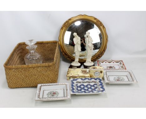 A small of group of ceramics to include a Wedgwood 'Atlas' rectangular playing cards box and matching time piece, also a Coal