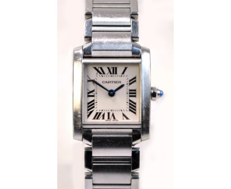 CARTIER; a lady's stainless steel Tank Française bracelet watch, the square dial set with Roman numerals, diameter excluding 