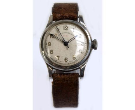 WEST END WATCH CO; a gentleman's vintage stainless steel wrist watch with circular dial inscribed 'Bijou' and with Arabic num