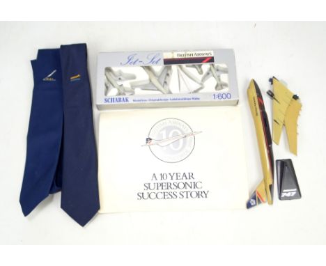 A boxed British Airways 'Jet-Set', a further plane model, a Concorde ten year anniversary leaflet and two ties (5).