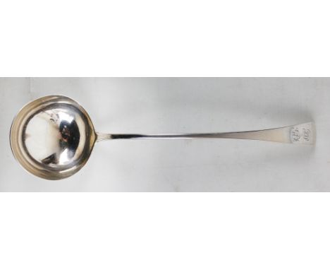 RICHARD CROSSLEY (possibly); a George III hallmarked silver Old English pattern soup ladle with circular bowl, engraved to th