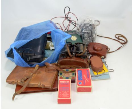 Three vintage cased pairs of binoculars to include 'Admiral' 10x50mm, also a Kodak camera, a Patterson 'Illuminated' pocket v