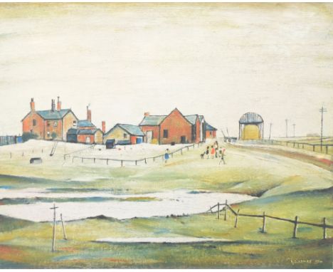 LAURENCE STEPHEN LOWRY RBA RA (1887-1976); a signed limited edition coloured print, 'Farm Buildings', signed in pencil lower 