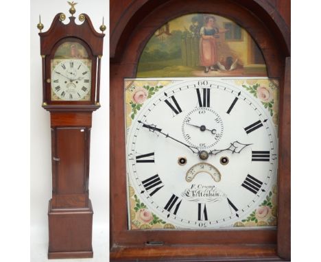 A 19th century mahogany eight day longcase clock, the repainted arched dial inscribed 'F Crump, Cheltenham', with short door 