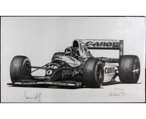 DAMON HILL; a signed limited edition print depicting the 1993 Williams Renault Formula 1 car, also signed by the artist Alan 