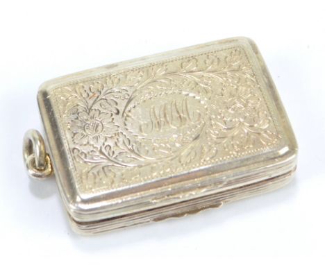 THOMAS &amp; WILLIAM SIMPSON; a George IV hallmarked silver vinaigrette of rectangular form engraved with foliate and floral 