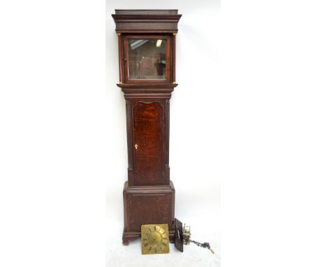 A late George III oak and mahogany crossbanded longcase clock, the moulded cornice above square brass dial inscribed 'Jonas B