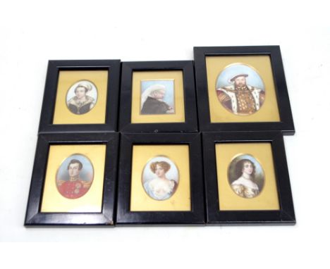 Three 19th century hand painted ivory portrait miniatures comprising Henrietta of Orleans, the Duchess of Portsmouth and a yo