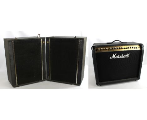 A Marshall Valvestate 80V amplifier, model no.8080 in case (case af), and an Akai Co SS-110 two-way speaker system, serial no