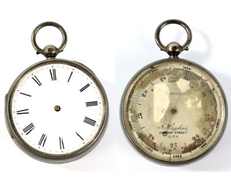 An unusual late 19th century double faced combination pocket watch and barometer, the barometer side set with silvered dial i