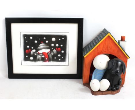MACKENZIE THORPE (Born 1956); a resin figure group, 'In The Dog House', 105/595 to reverse, height 21cm (af), and a framed an