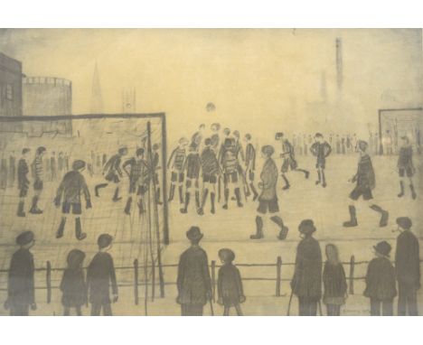 LAURENCE STEPHEN LOWRY RBA RA (1887-1976); a signed limited edition black and white print, 'The Football Match', signed in pe