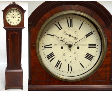 An early 19th century Scottish mahogany and boxwood strung longcase clock, with 13" painted dial inscribed 'Bryson, Edinburgh