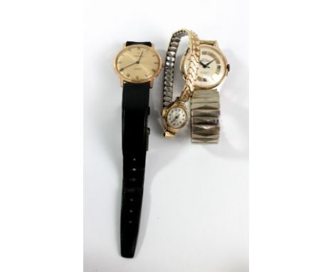 PERONA; a lady's vintage 9ct gold wristwatch on expandable strap and two gentleman's wristwatches; a Smiths Mercury and a Tre