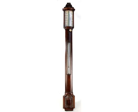 A 19th century rosewood bowfronted stick barometer inscribed 'CW Wood, 167 Bishopsgate St Without', and with thermometer to t