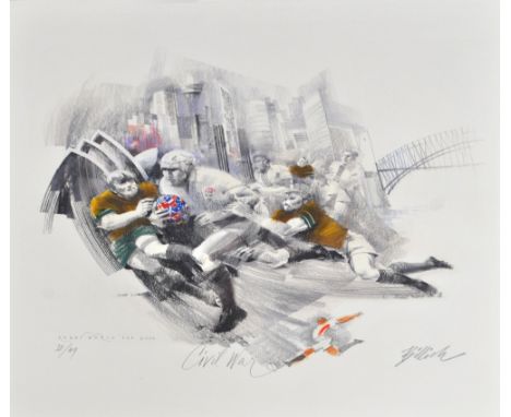 CHARLES BILLICH (Australian, born 1934); a signed limited edition print, 'Civil War', the Rugby World Cup 2003, 25/49, 78 x 7
