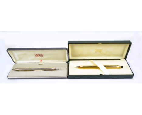 CROSS; a sterling silver cased ballpoint pen and a rolled gold pencil, both boxed (2). CONDITION REPORT: Tarnishing and light