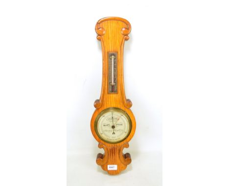 An oak Short &amp; Mason barometer/thermometer, length 62cm.