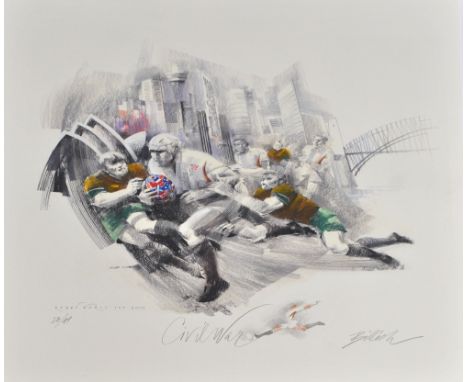 CHARLES BILLICH (Australian, born 1934); a signed limited edition print, 'Civil War', the Rugby World Cup 2003, 23/49, 78 x 7