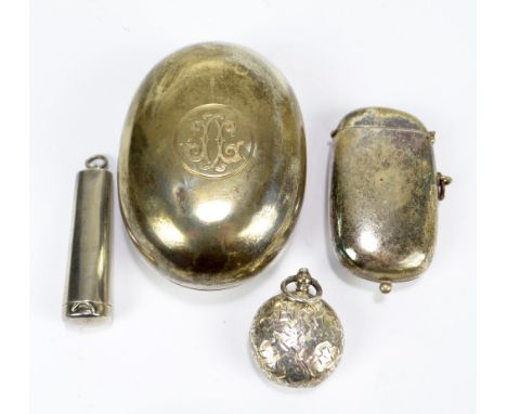 A George V hallmarked silver cheroot holder case with suspension ring, A J Zimmerman Ltd, Birmingham 1913, and a silver circu