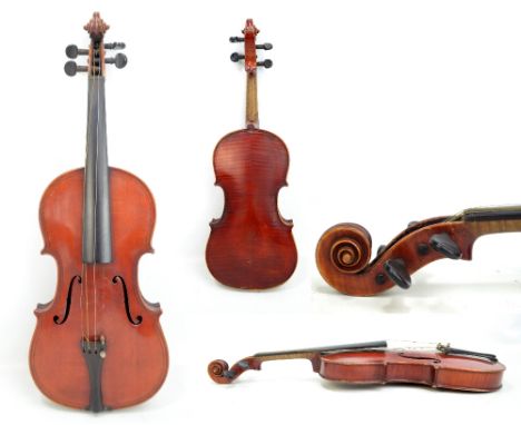 A full size German violin labelled 'Louis Lowendall, 1886', with double purfling and two-piece back, length 37cm, in vintage 