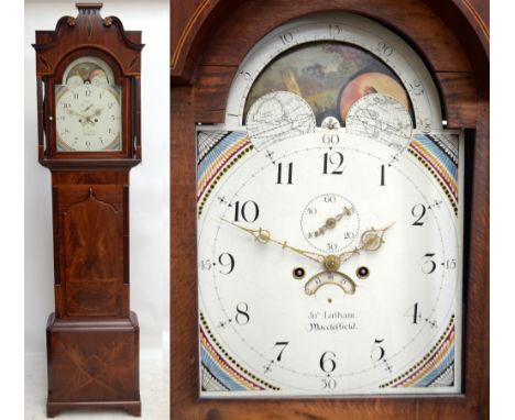 An early 19th century mahogany and inlaid cased longcase clock, the arched dial signed 'J. O. N. Latham, Macclesfield' with r