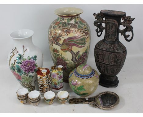 An early 20th century Chinese porcelain converted baluster vase with enamel floral decoration and artists colophon, with seal
