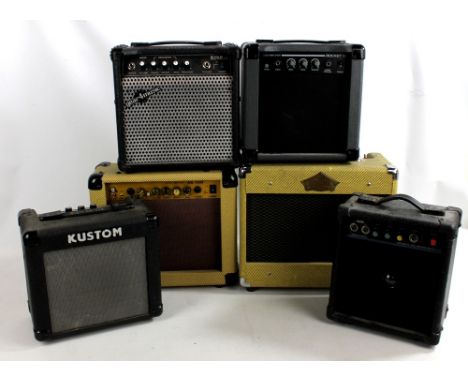 Six amps comprising Realistic G-10, Gear4 Music S15B, Rocket 10 and Kustom KGA10, Washburn South Side Jr VGA15 and AG-15H (6)