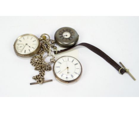 A Victorian hallmarked silver key wind open face pocket watch with white enamel dial set with Roman numerals, Chester 1892, a