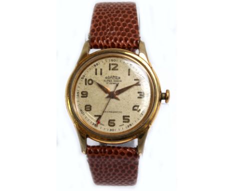 ROAMER; a vintage gentleman's Supershock gold plated wristwatch, diameter excluding winding crown 3.2cm.