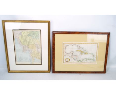 A hand coloured map of the West Indies, approx 19 x 31.5cm, and another map of Burma and the neighbouring regions, both frame