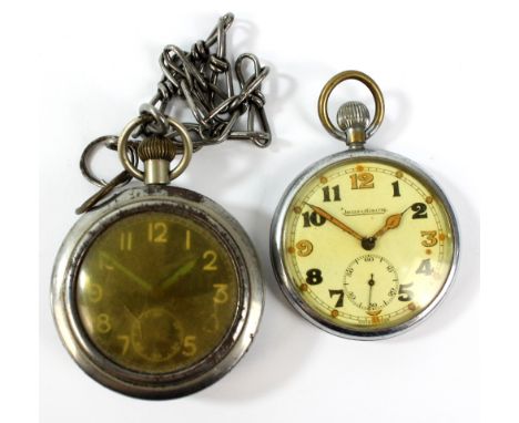 JAEGER-LECOULTRE; a military issued open face crown wind pocket watch set with Arabic numerals and inscribed to the case 'GS/