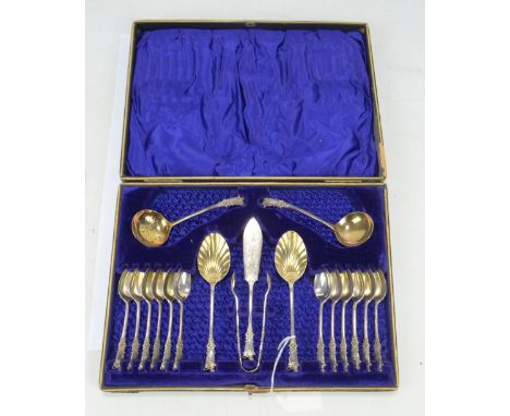 JOHN ROUND &amp; SON LTD; a cased set of twelve Edward VII hallmarked silver coffee spoons with shield shaped and lion termin
