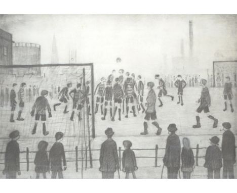 LAURENCE STEPHEN LOWRY RBA RA (1887-1976); a signed limited edition black and white print, 'The Football Match', signed in pe