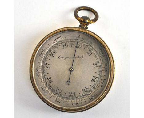 An aneroid pocket barometer with silvered dial inscribed 'Compensated' and with later protective case, diameter 5cm.