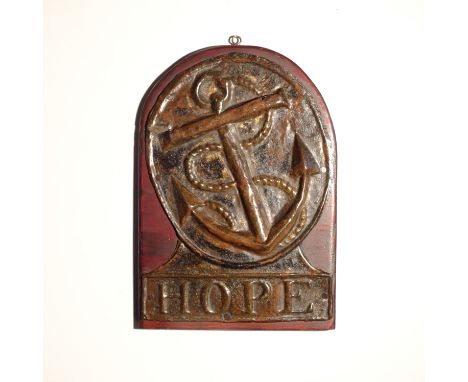 Hope Fire and Life Assurance Company Fire Mark,  1807-1844, W47A, copper, G, repair to top left corner, varnished, mounted on